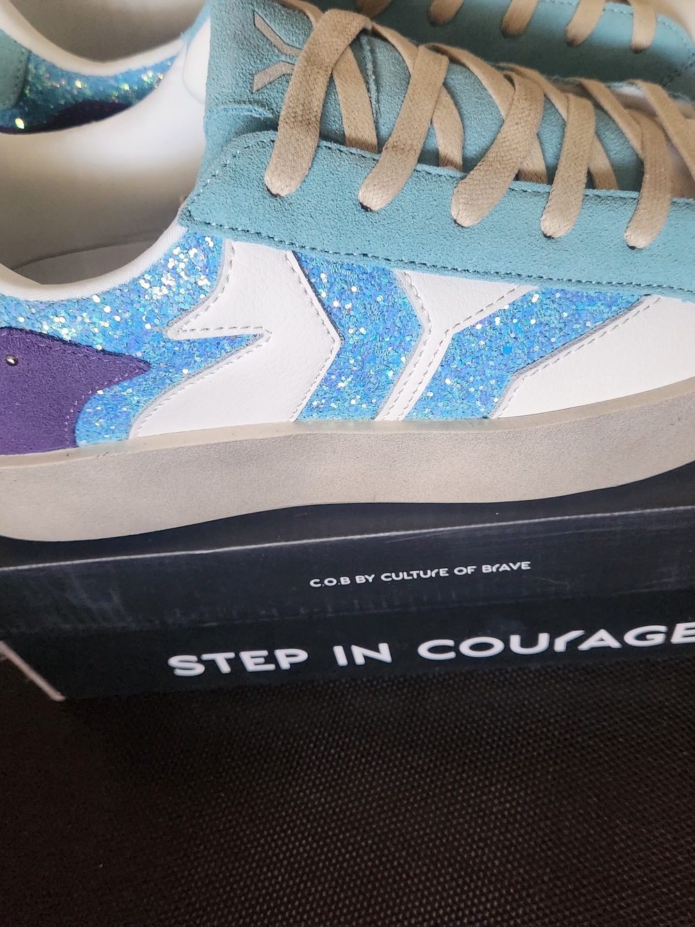 COB by Culture of Brave Women's Glitter Blue & Teal Low-Top Sneaker